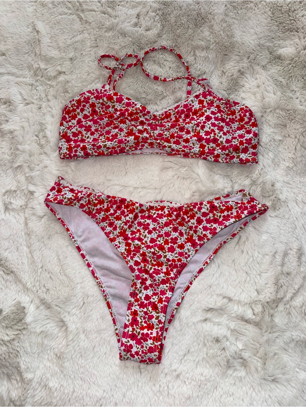 Floral Red & Pink Two-Piece Bikini